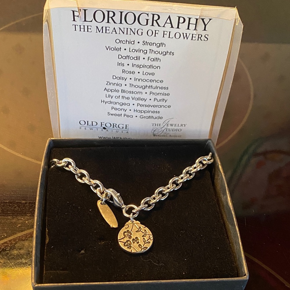 New Pewter Floral Charm Bracelet